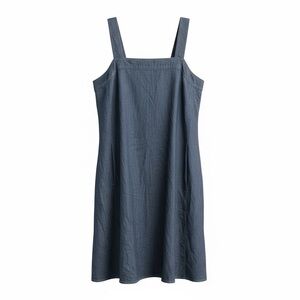 Eileen Fisher Organic Cotton Twill Square Neck Chambray Blue Dress Small EUC